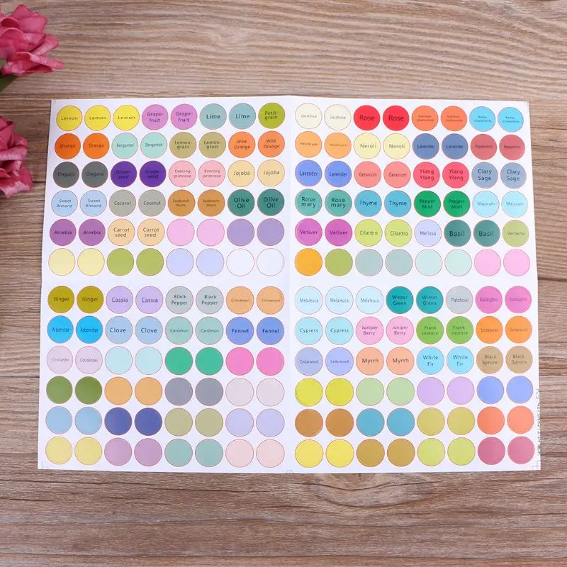 Etiquetas para botellas aceite esencial, pegatinas para tapas botellas para contenedores aromaterapia