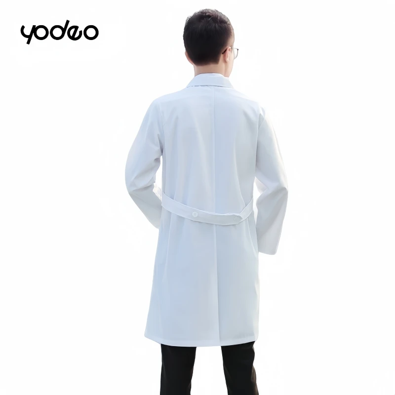 เสื้อคลุมแพทย์ พยาบาล ผ้าฝ้าย แขนยาว ผู้หญิง ทรงเข้ารูป เสื้อคลุมห้องปฏิบัติการ เสื้อคลุมร้านขายยา ชุดทำงาน นักศึกษาแพทย์ เสื้อคลุมสีขาว แขนยาว