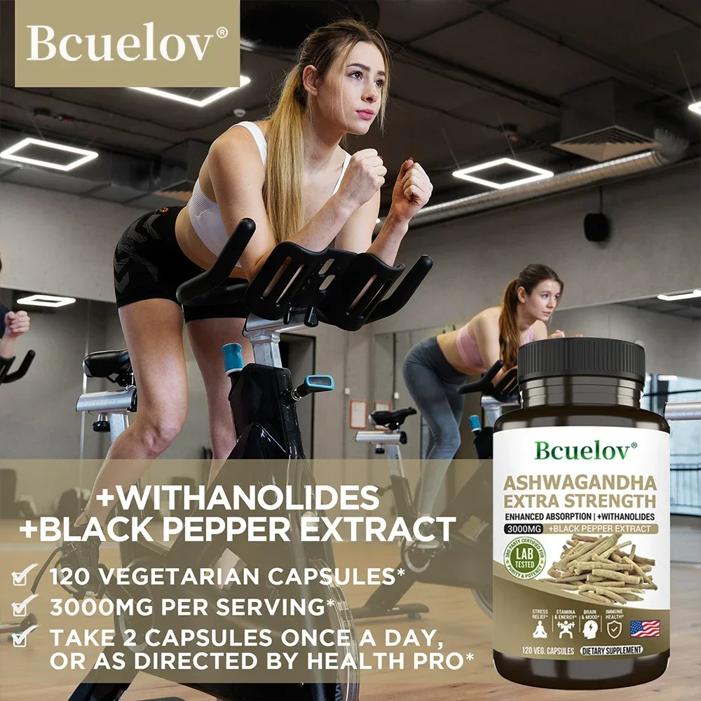 Экстракт ашваганды, 3000 мг, антистрессовая добавка для беспокойства корней — поддерживает лучший сон, настроение, энергия, 120 капсул