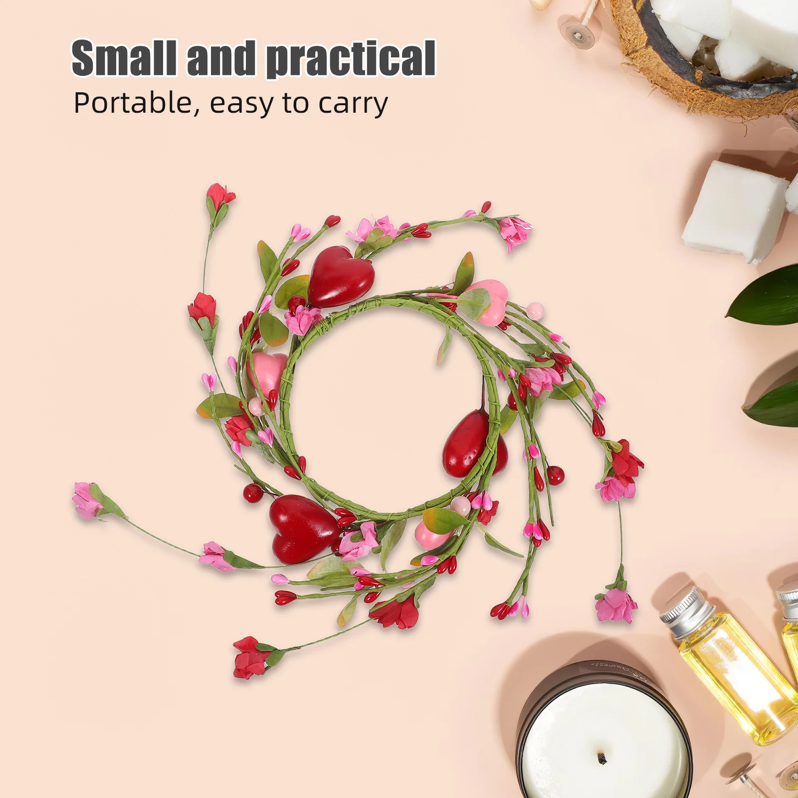 

Valentine Heart Flower Wreath Artificial Tabletop Centerpiece Romantic Dinner Table Decor Valentine's Day Artificial