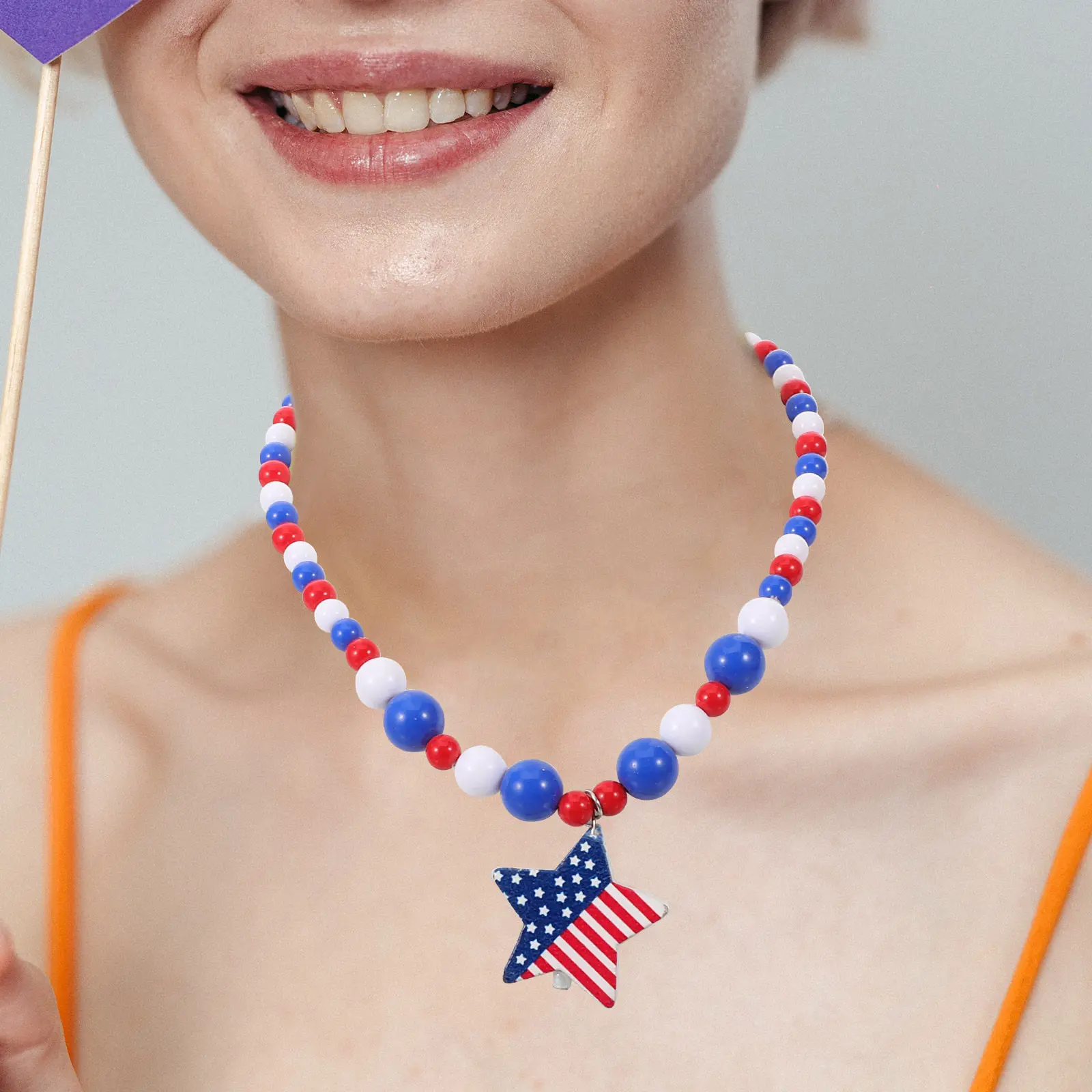 

1 set 1 Of Five Point Star Pendant Set Wooden Bead Bracelet Necklace For Women Independence Day Gift Party Jewelry Decor Fashion