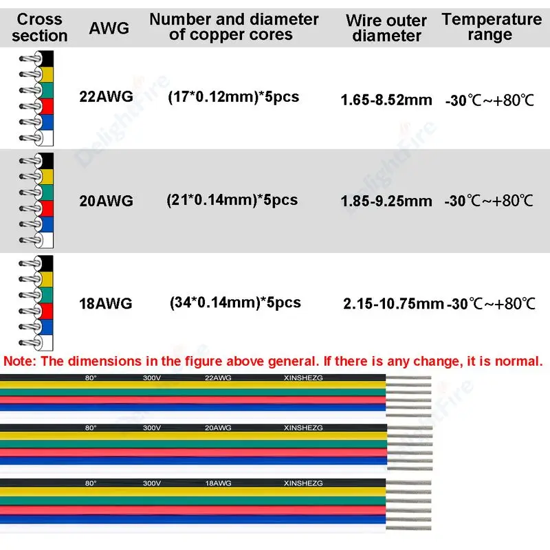 6pins LED Strip Connector Cables LED Wire 6 Cores Electrical Flat Wire For RGBWW COB RGBCCT LED Strips Light Bar JST Connector