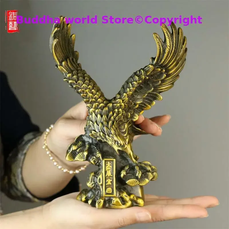 

GOOD LUCK Auspicious ornament living room Company Decorative ART ZHAO CAI Success Eagle BRONZE Statue DA ZHAN HONG TU art work