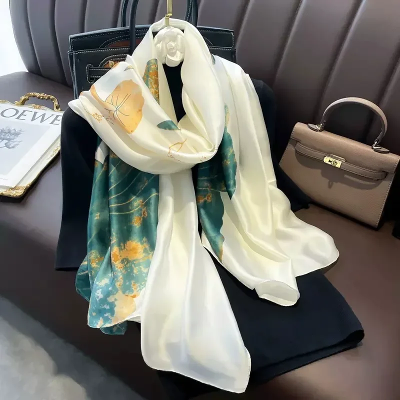 Spring Summer Autumn New Chinese Style Flowers Elegant and High Simulation Silk Scarf Women\'s Decorative Shawl Sunscreen Beach