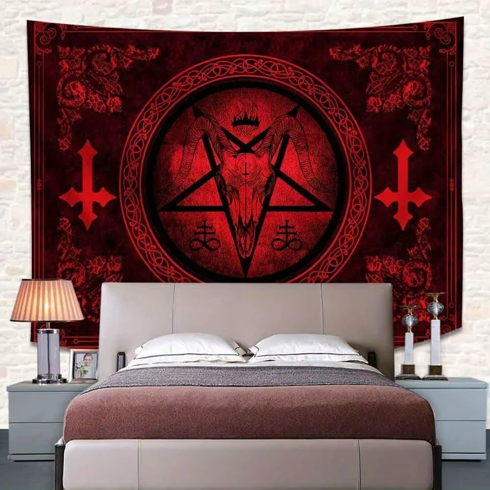 1pc Halloween Nacht Zeremonie Tapisserie Satan Ziege Kopf Hexe Kammer Altar Bar Wohnzimmer Wand Banner Dekoration
