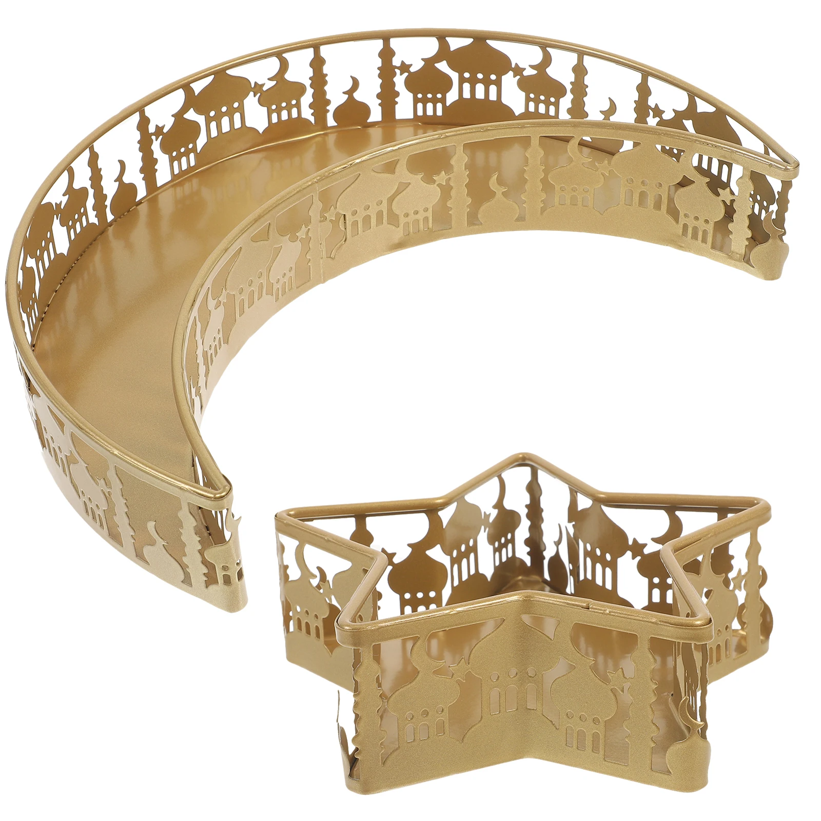 

2 шт., сервировочный поднос для закусок с луной и звездой, железная тарелка для еды для вечеринки, Рамадана, ужина, многофункциональные держатели для фруктовых десертов, дома