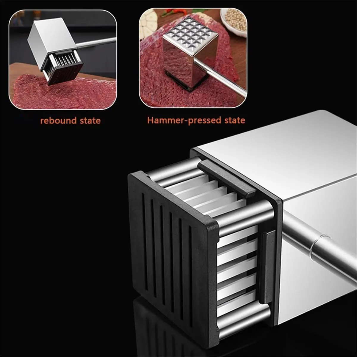 2 in 1 Stainless Steel Meat Tenderizer Hammer, Meat Mallet for Steak Pork Non-Slip Rosewood Handle Meat Tenderizer