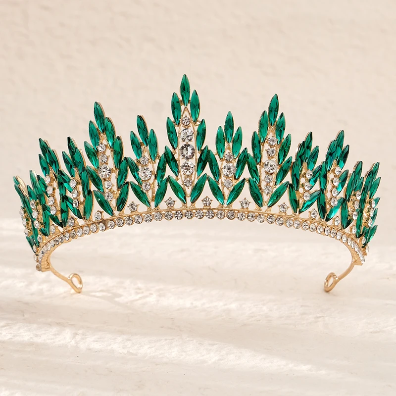 Green Wedding Bridal Pageant Crystal Rhinestone Tiaras Crown  Ladies Party Luxury Princess Women Headpiece Hair Accessorie image 4