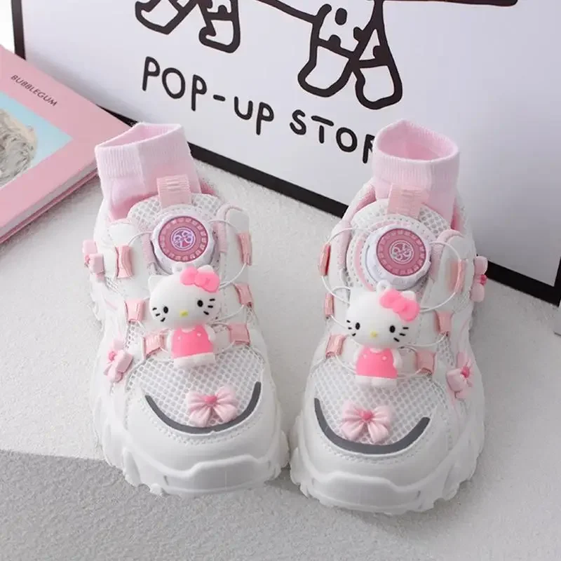 

Sanrio Hello Kitty Twisted Buckle Gril Sport Shoe Spring Summer Fashion Kawaii White Shoe Kuromi Anime Breathable Daddy's Shoe