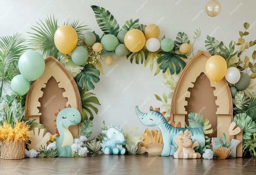 Mehofond-子供の写真の背景、ジャングルの動物、野生の風船、ケーキスマッシュ、肖像画の装飾、写真スタジオの背景