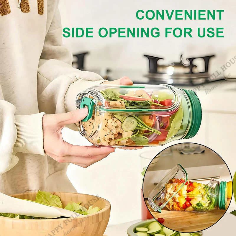 حاوية سلطة بلاستيكية محكمة الغلق مفتوحة من الجانب، برطمانات سلطة محمولة تحافظ على حاوية سلطة الغداء الطازجة