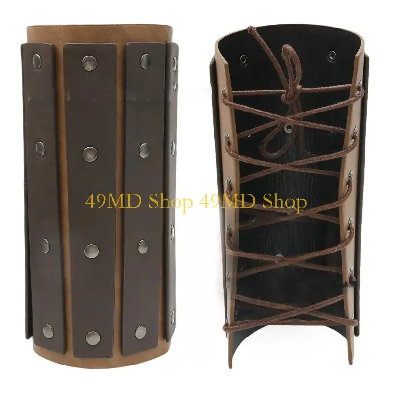 49MD Metal Rivets Wrist Guard Male Role Play Medieval Knight Boxing Wristbands Adjustable Grommets Gauntlets Arm Armors - view 5