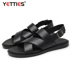 Men's all leather sandals, summer outdoor slippers, casual dual-purpose Vietnamese beach shoes, sandals, and Roman  slippers