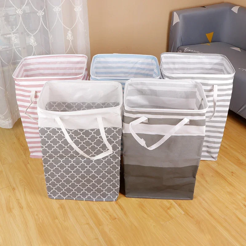 

Folding Moisture-proof Striped Dirty Clothes Basket Home Dirty Clothes Basket Storage Basket Clothes And Toys Storage Bucket