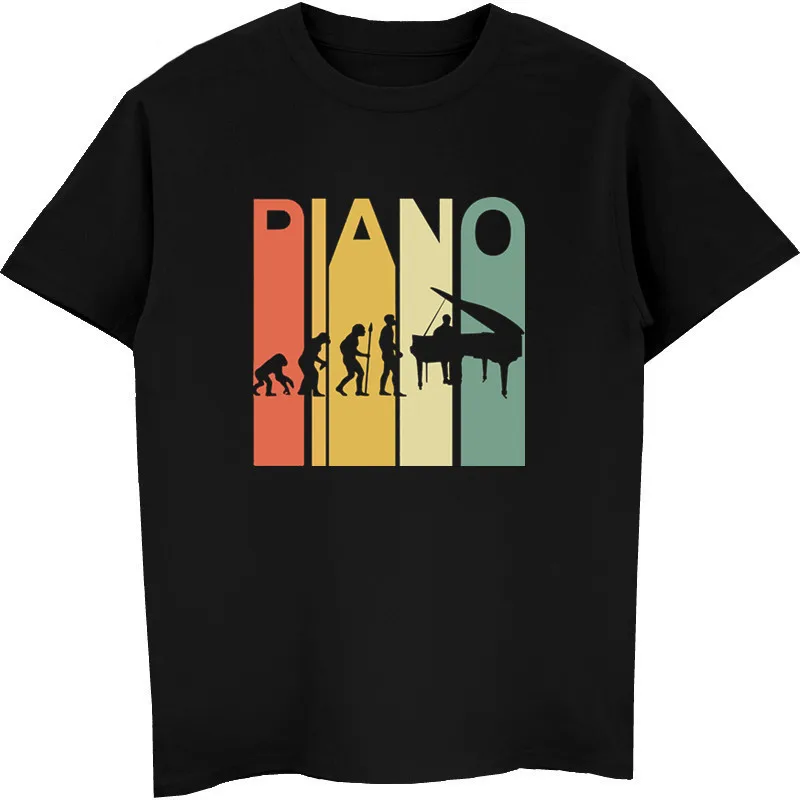 Vintage Retro Evolution Of Piano T-Shirt Men O-Neck Short Sleeve Cotton T Shirt Hip Hop Tees Tops Harajuku Streetwear