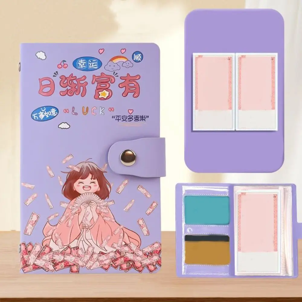 Cartoon Letter 100 Envelope Challenge Binder PU Leather Wallet Storage Money Saving Challeng Book Savings Handbook 50 Sheets