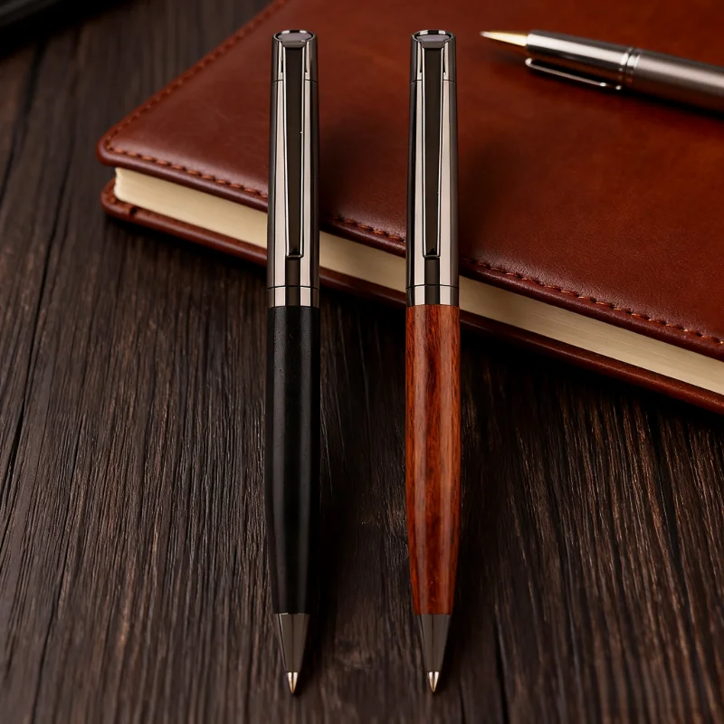 

1Pc Redwood ebony high appearance Level Twisting solid wood neutral signature Pen, original wood black titanium pen