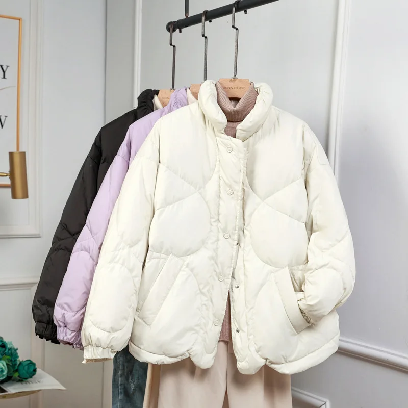 Fashion Women Down Jacket New Loose Stand Collar White Duck Down Outerwear 2022 Winter Leisure All-Match Warm Coats