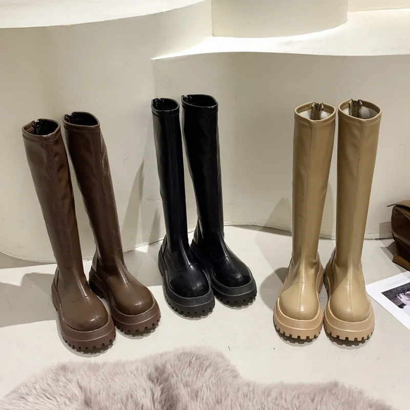 Mulher grossa coxa botas altas moda cavaleiro na altura do joelho-botas altas de couro sapatos femininos inverno botas longas zapatos mujer