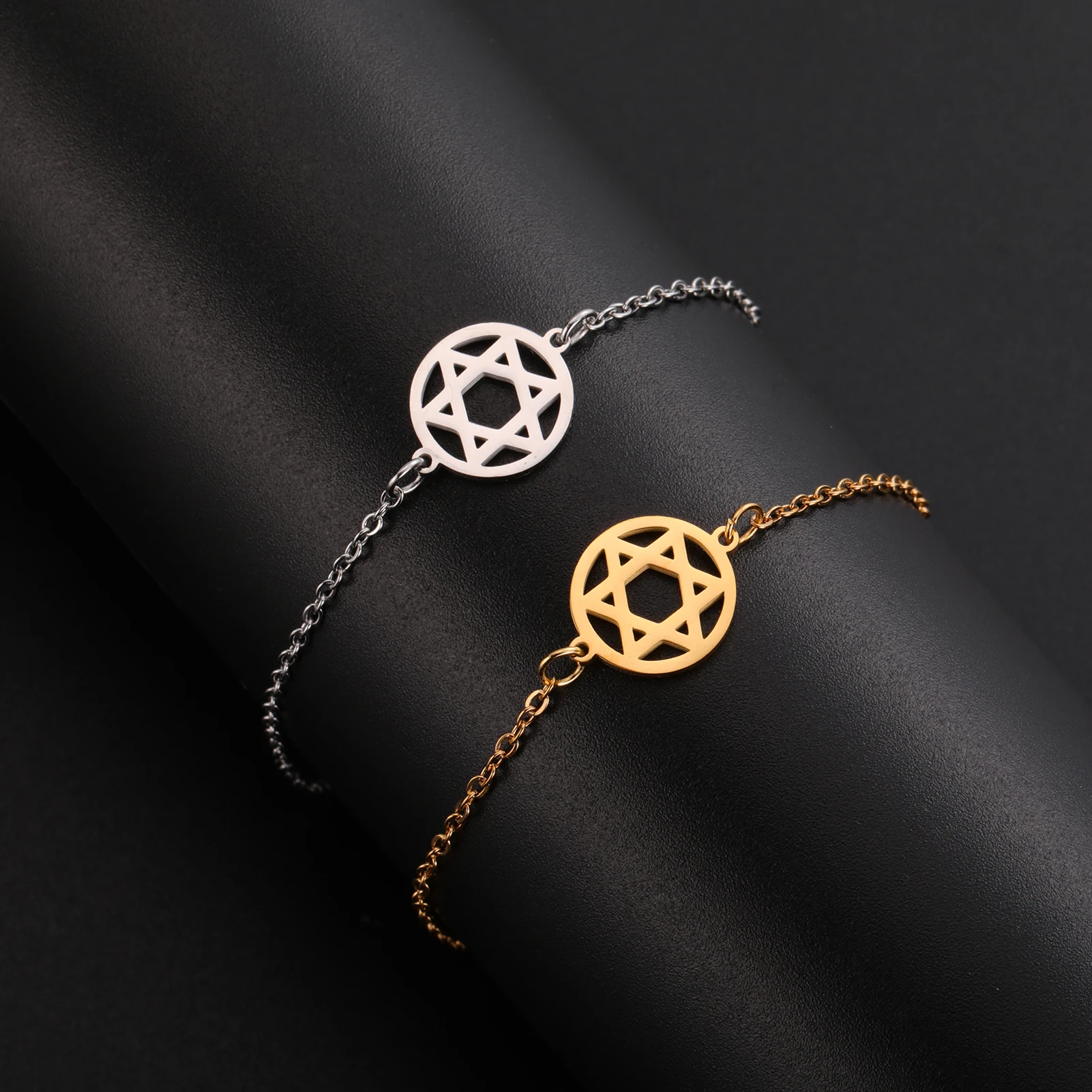 Lucktune Magen Star of David Charm Rope Bracelet Stainless Steel Jewish Hexagram Amulet Pendant Bracelet Women Men Jewelry Gift