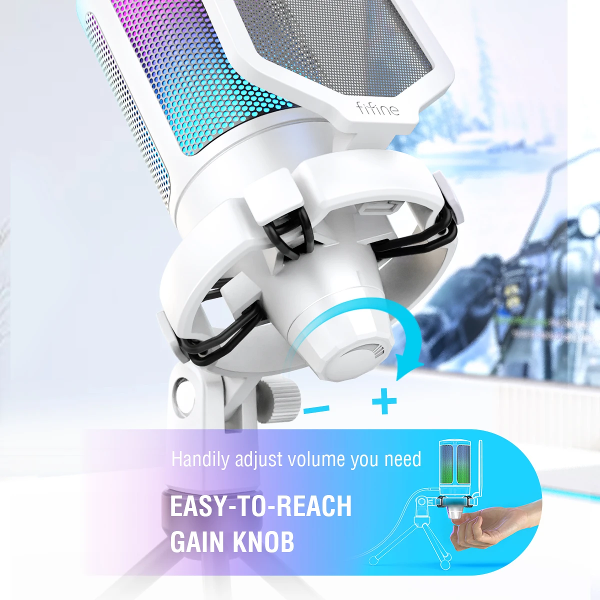 FIFINE USB Gaming พร้อมไมโครโฟนสำหรับ PC สำหรับ Streaming Podcasts,ampliGame RGB คอมพิวเตอร์คอนเดนเซอร์เดสก์ท็อปไมโครโฟนสำหรับสตูดิโอ/วิดีโอ-สีชมพู