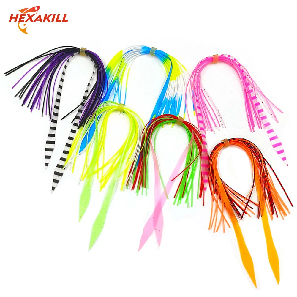 6 bundles silicone skirt straps with silicone ribbon Fishing Lure Squid jigs Trailer ribbon Rubber Tail Fishing Accessories