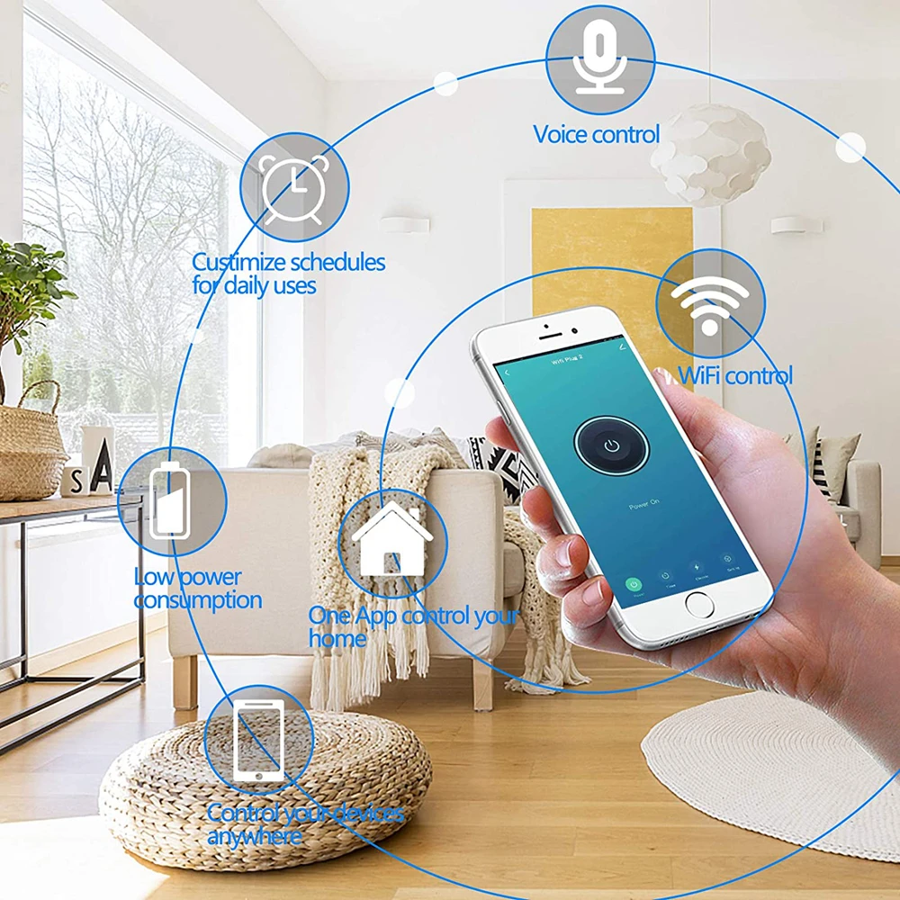 Prise de courant intelligente WiFi avec moniteur d'énergie électrique, prise multiple UE, Tuya Andrea nous-mêmes contrôlé avec Alexa et Google Assistant, 16A