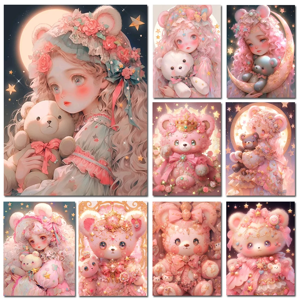 New Arrival Diamond Painting pink Cute Girl Teddy Bear Full Diamond Mosaic Art 5d Diy Embroidery Cartoon Cross Stitch Kit Gifts