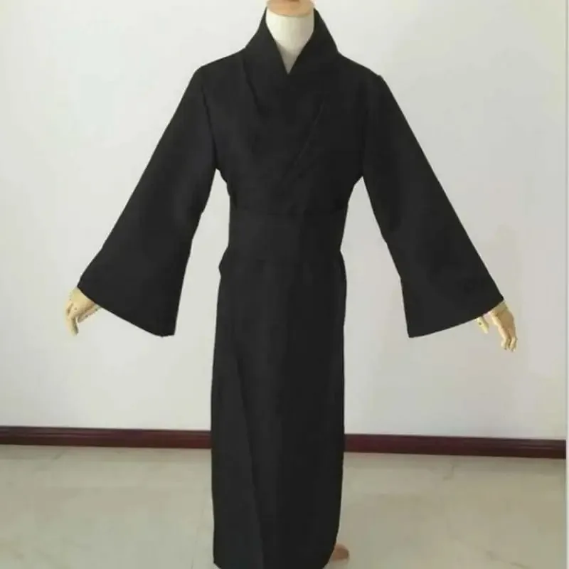 Men Classic Black Kimono Robe Samurai Clothes Traditional Japanese Cosplay Yukata Home Pajamas Bathrobe