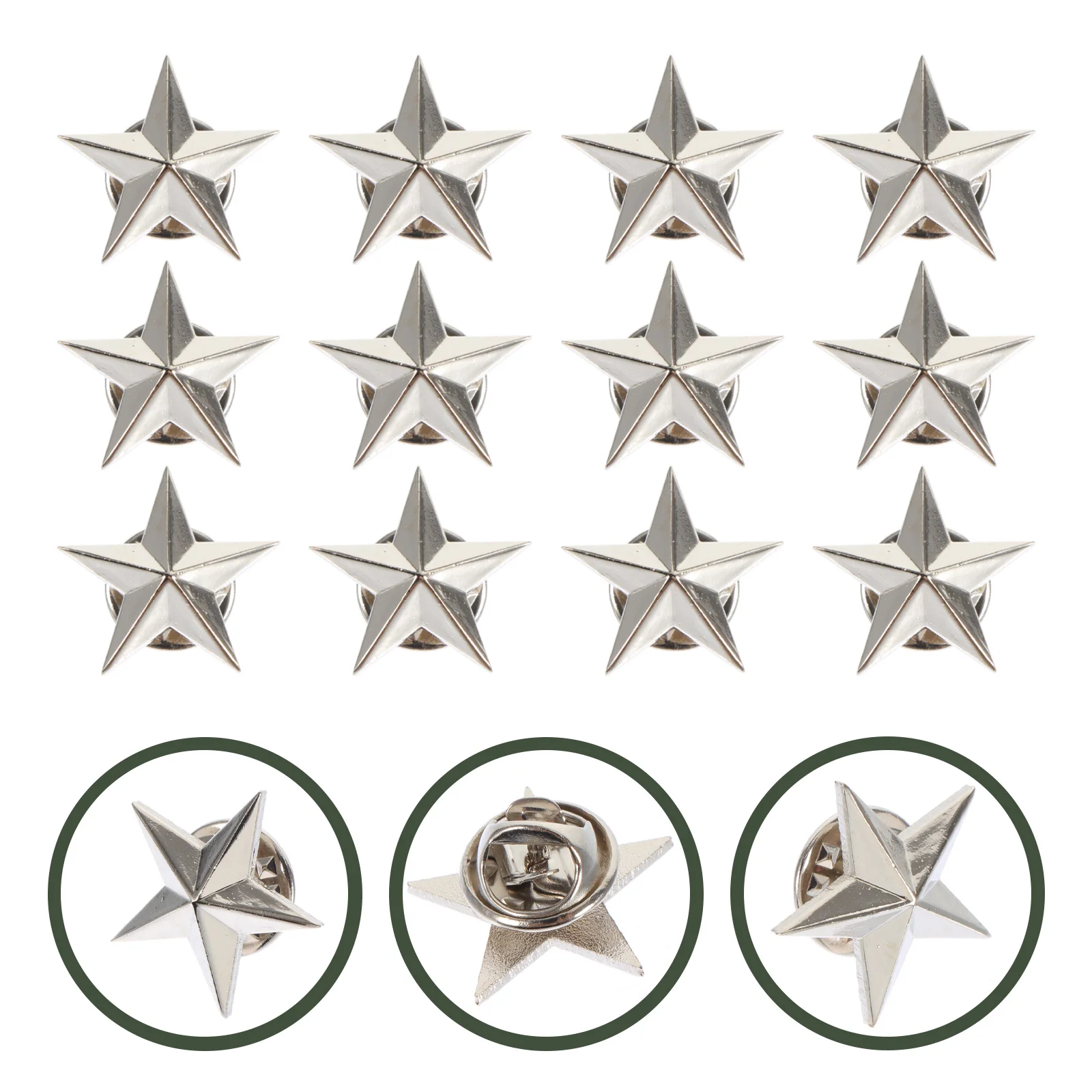 

12pcs Pentagram Badges Star Shape Metal Zinc Alloy Lapel Pins Party Costume Decorations Star Rating Pins Festival Gift Role