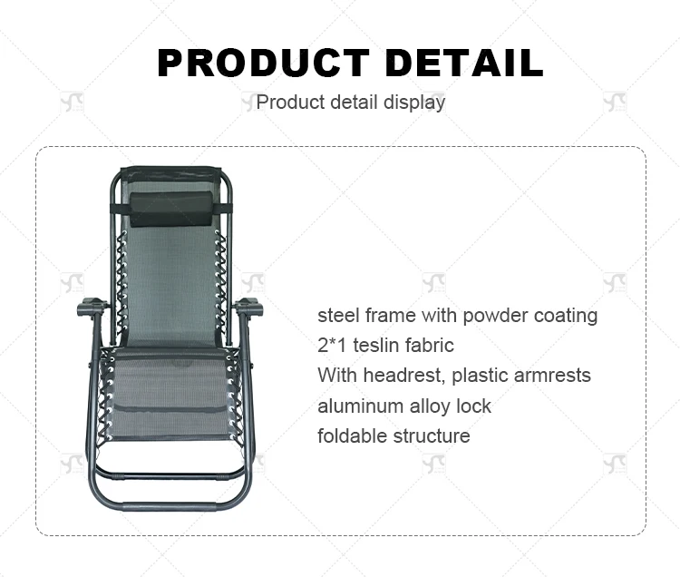 Outdoor Portable Garden Chaise Sun Lounger Beach Chair Furniture Adjustable Zero Gravity Folding Recliner Chair with Pillowpromo