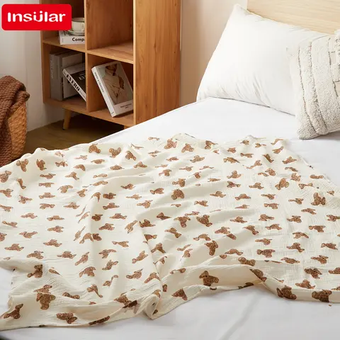 INSULAR 2-Layer Crepe Gauze Cotton Baby Muslin Blankets Infant Comfortable Swaddle Towel Newborn Soft Wrap Quilt Breathable