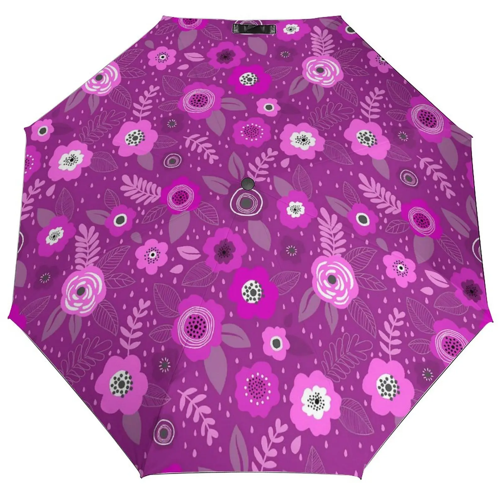 

Портативный зонт, элегантный ветрозащитный зонт с цветочным принтом для женщин и мужчин, фиолетовые цветы, трехкратные автоматические зонты от дождя и дождя от дождя