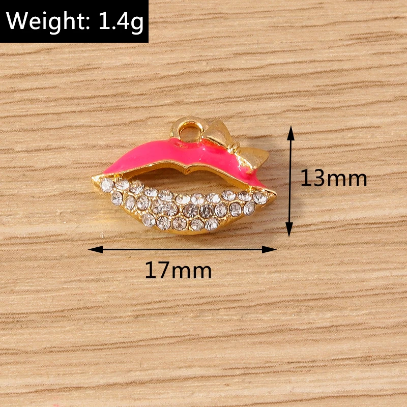 10 Stück Mix süße Emaille Frauen Lippen Lippenstift Charms Anhänger für Schmuckherstellung Ohrringe Halskette Armbänder DIY Bastelbedarf – Detail 12