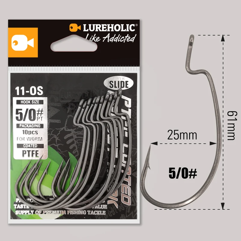 Lureholic ptfe Super Slide Offset Haken Wurm Haken Texas Rig Drop Shot Edelstahl Wurm Angelhaken Angel zubehör