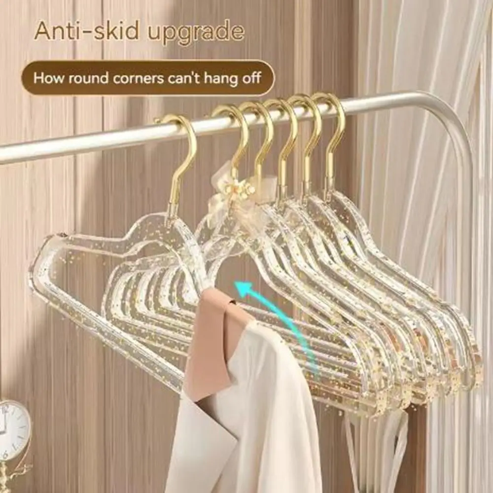 10Pcs Thickened Transparent Glitter Hangers Non-slip Non-scratch Acrylic Clothes Hangers Non-marking Space Saving Trouser Rack