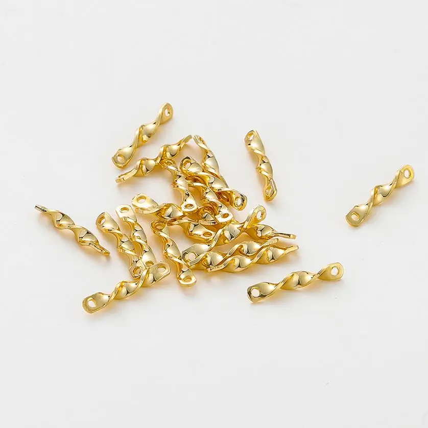 30pcs/lot 2*12.5mm 14K 18K Gold Color Twisted Connecting Rod With Double Hole Earing Charm Sticks For DIY Jewelry Making