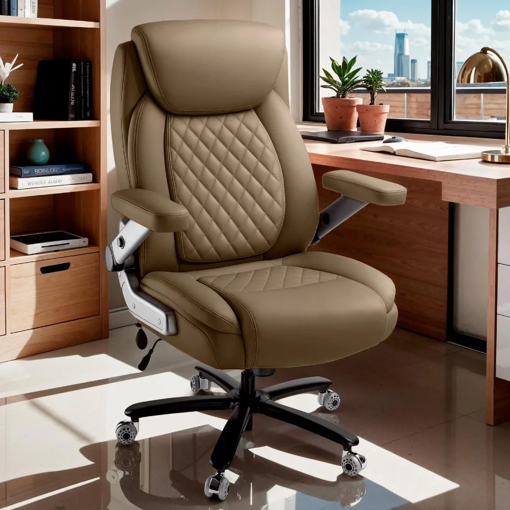 650LBS Large Heavy Duty Office Chair with 5D Flip Arms,Comfy Big and Tall Executive Office Desk Chair with Pocket
