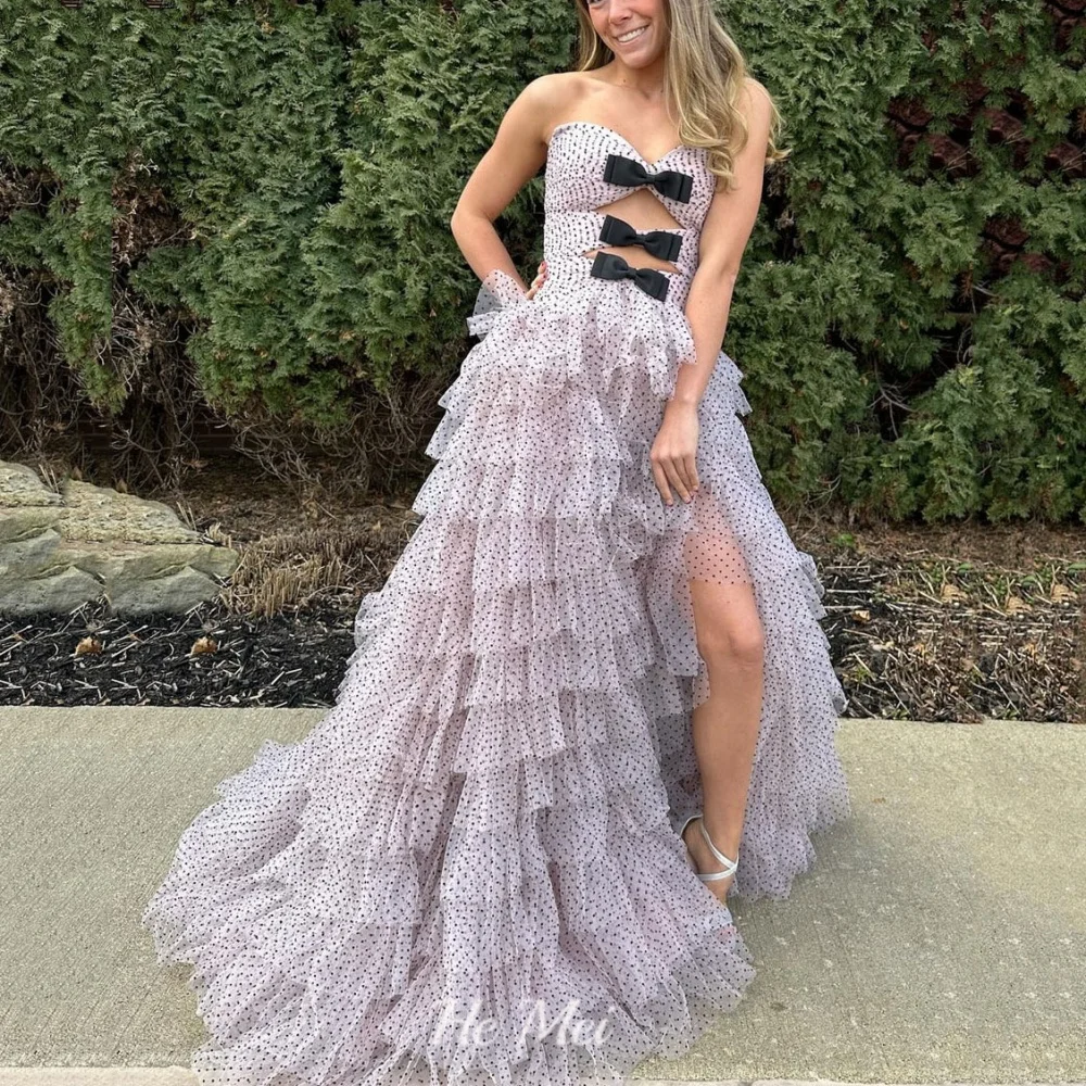 

Romantic Prom Dress A Line Bow Tulle For Women Tiered Evening Gowns Sweetheart Neck Party Dresses New Arrival فساتين سهرة