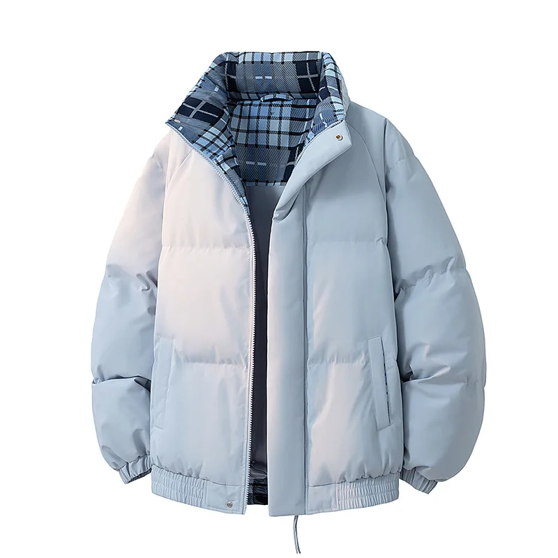 KIDWHXR Man Parkas Coat Winter Fashion Plaid Patchwork Men Outerwear Thicken Warm Stand Collar Zipper Male Casual Jacket