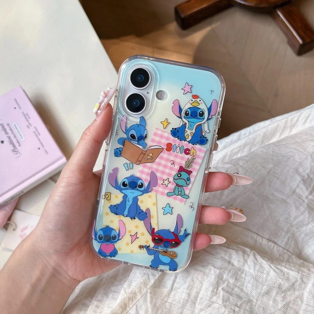 

Naughty Stitch Happy cartoon Phone Case For iPhone 16 15 14 13 Pro Max Shockproof Double layer IMD silicone back Cover Coque﻿
