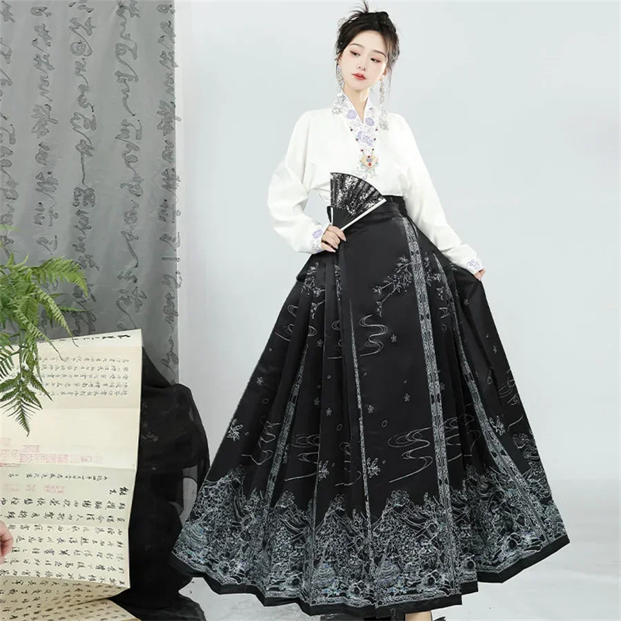 

2025halloweenVintage vrouwen Китайская традиция Hanfu жилет рубашка + бледная сегментидная MaMian rok Китайская горячая рубашка Hanfu Paard
