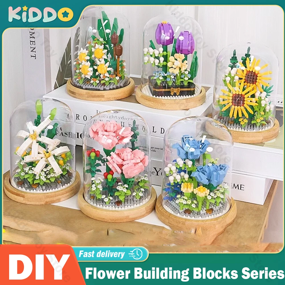 

DIY Micro Building Blocks Flowers Bouquet Flower Blocks Plant Model Bricks Romantic Home Decoration Puzzle Toy for Kids Gift