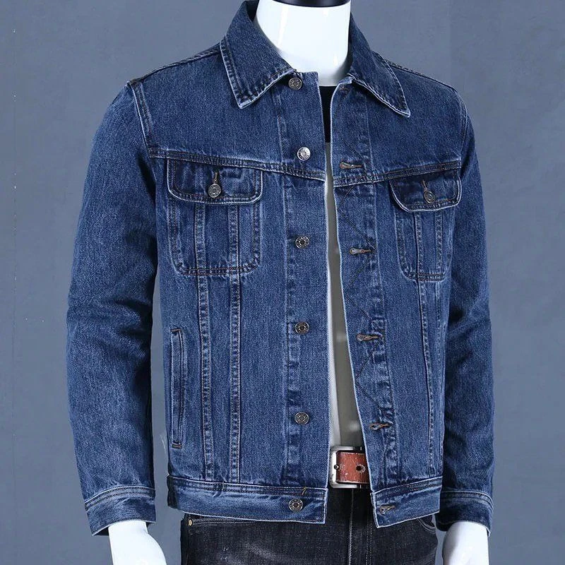 Men's Vintage Slim Fit Denim Jacket Spring Autumn Multi Pocket Workwear Casual Streetwear Coat
