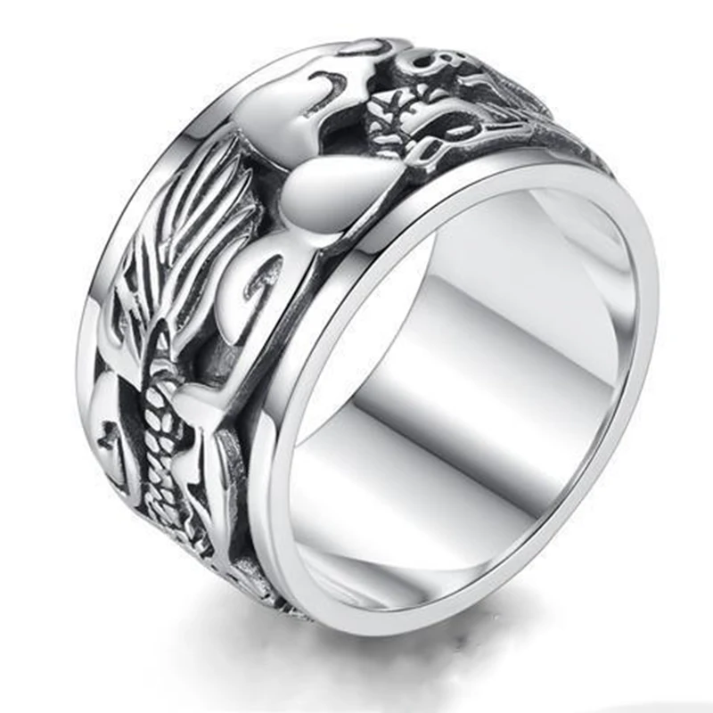 Original design Thai silver carved dragon men\'s ring retro domineering rotatable business style light luxury jewelry