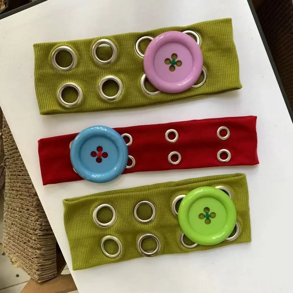 Blogger Same Style Trendy Cool Sports Yoga Hairband Summer Colorful Polka Dot Large Button Hairband Y2K Retro Elastic Hairband