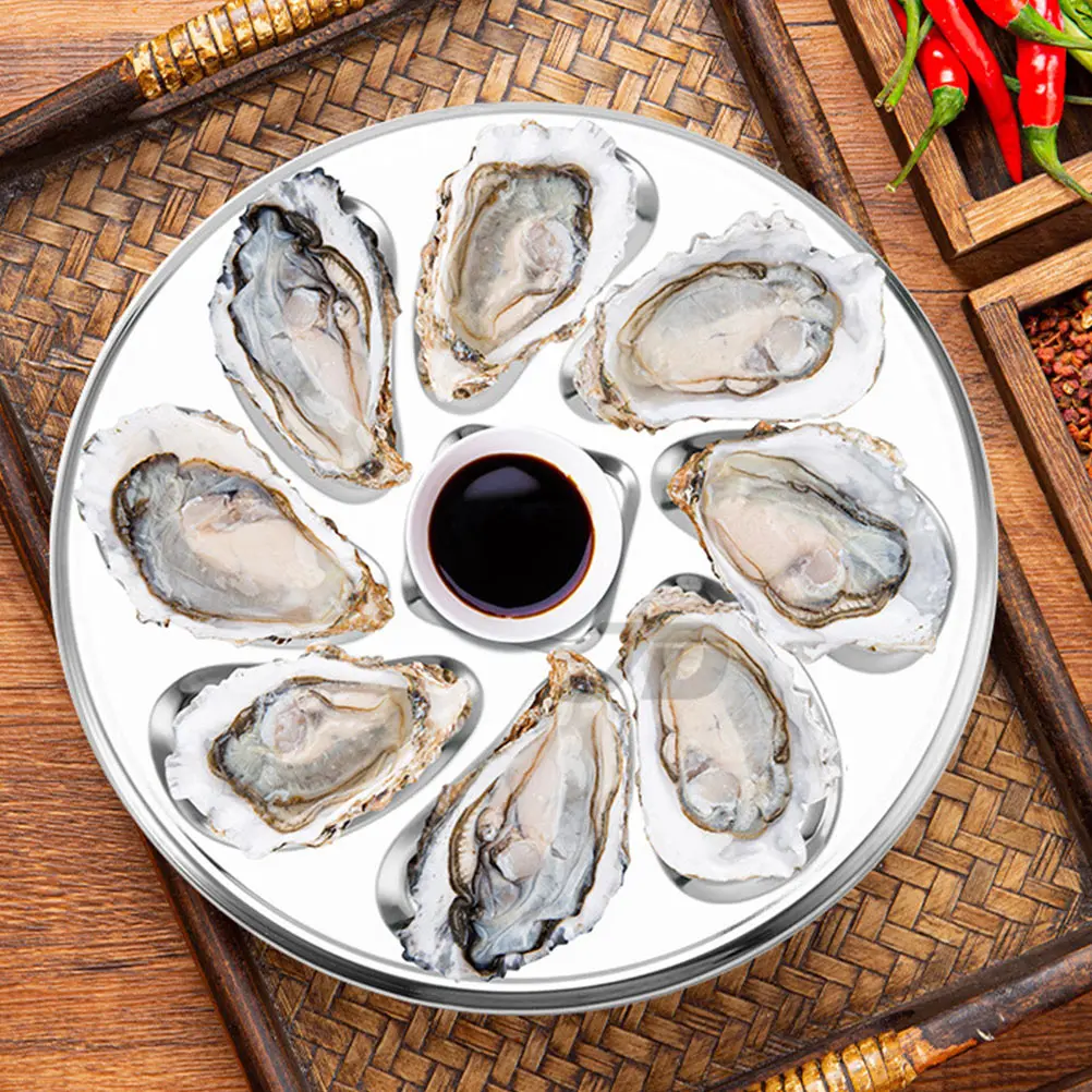 

1pc Stainless Steel Oysters Serving Plate With Slots Heavy Duty Non Stick For Seafood Fruit Snack Dessert Kitchen Restaurant