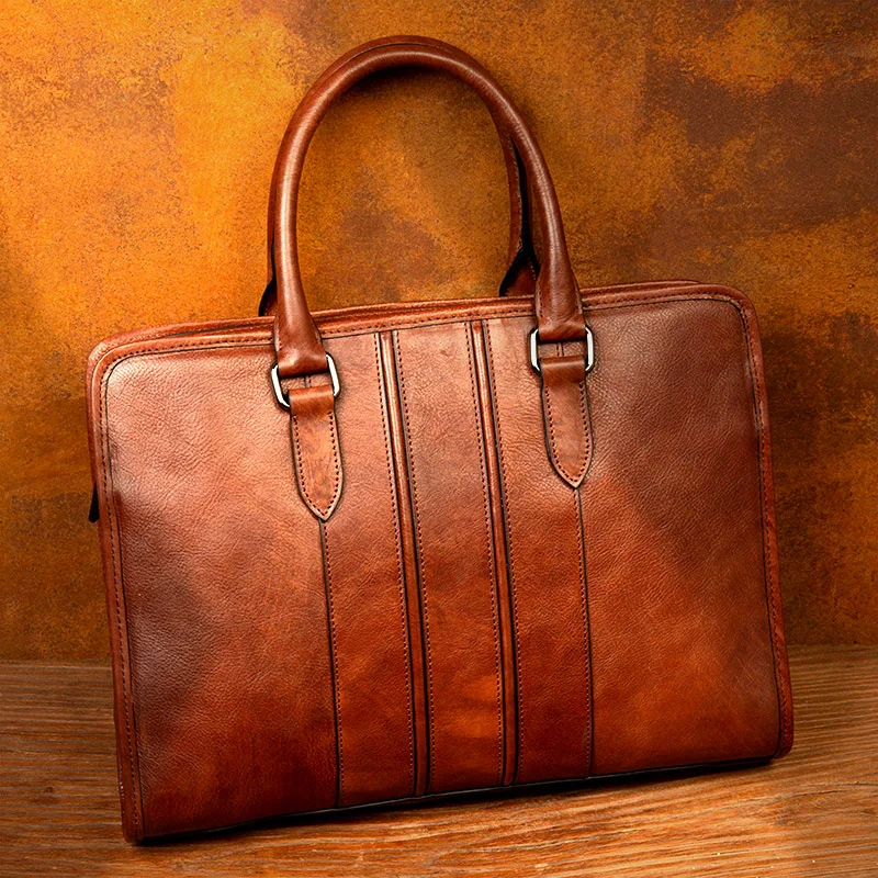 Business Casual Hand Rub Color Leather Handbag Men's Briefcase Top Layer Leather Shoulder Bag Computer Bag