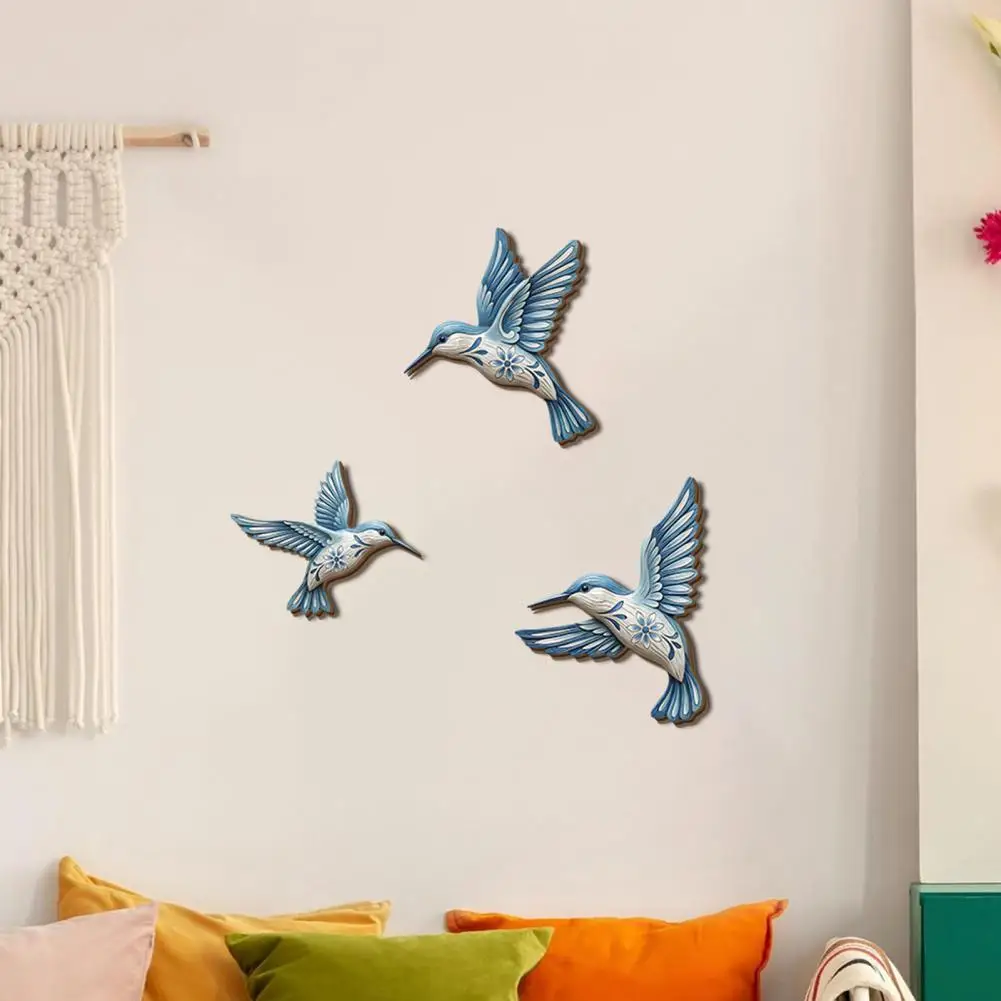 Vintage Bird Wood Hummingbird Wall Art Vintage Flying Blue Bird Sculpture Rustic Wall Hanging Decoration for Home Bedroom Living