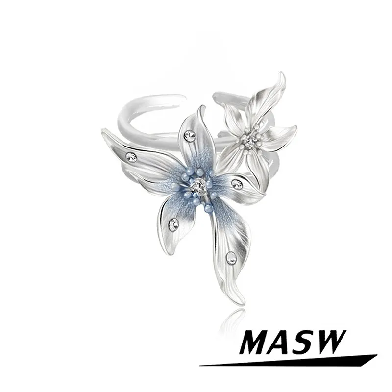 

MASW Original Design Delicate Temperament Blue Flower Ring For Women 2026 Trend New Fashion Jewelry Popular Accessories